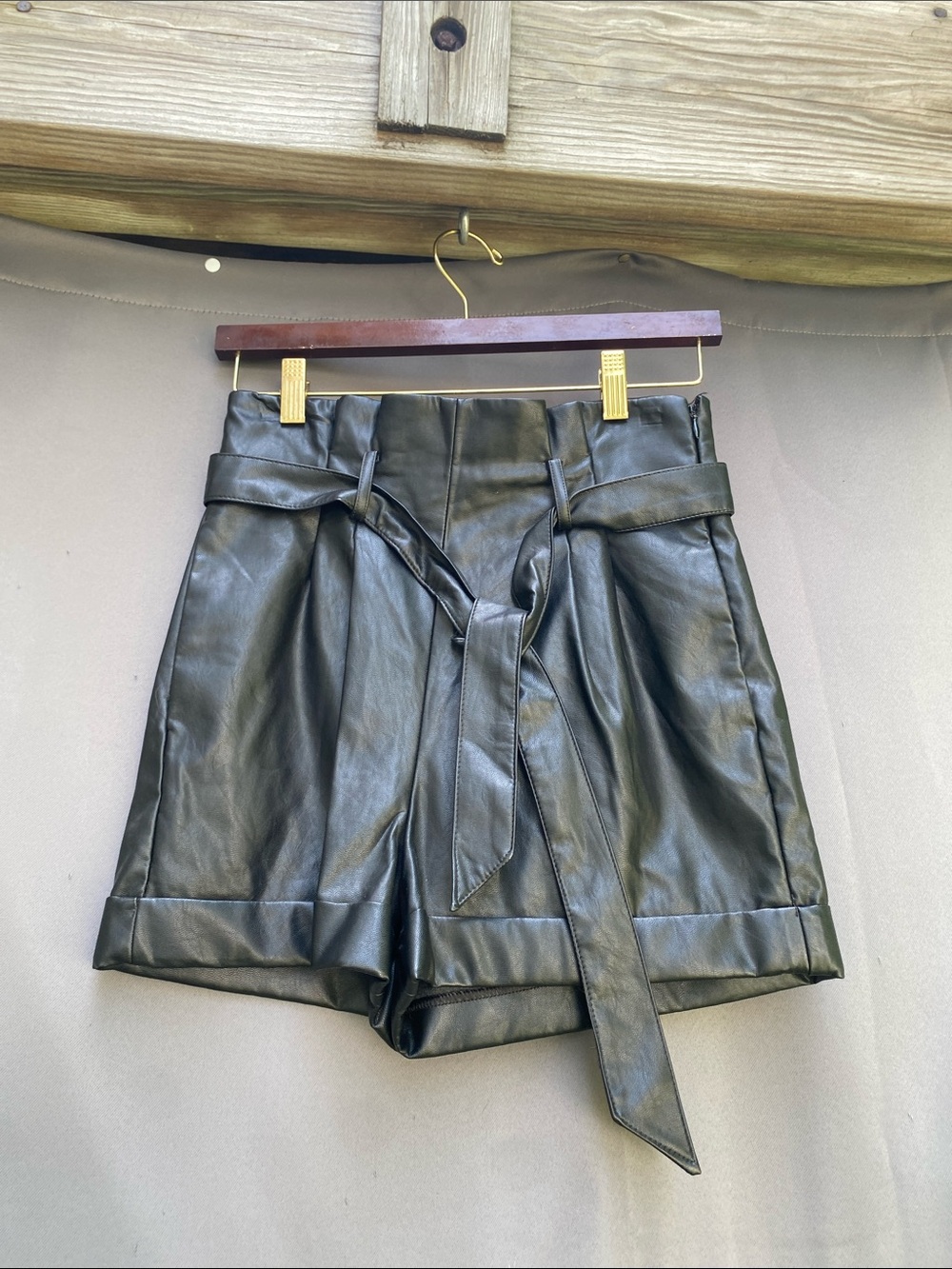 Express Black Faux Leather High-Waist Tie-Belt Shorts
